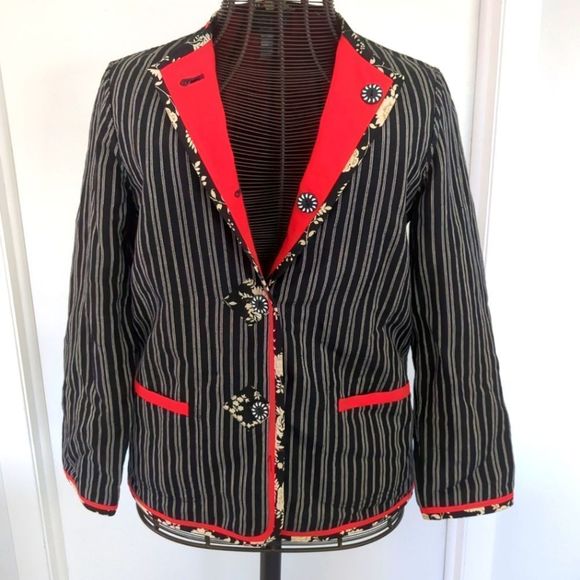 Vintage Koos of course unique red black white button down linen blazer size S - Picture 4 of 7